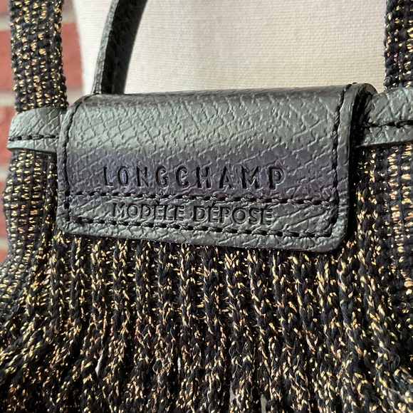 Longchamp Le Pliage Filet XS Stretch Mesh Crossbody Black Gold Bag NWT - Picture 13 of 14